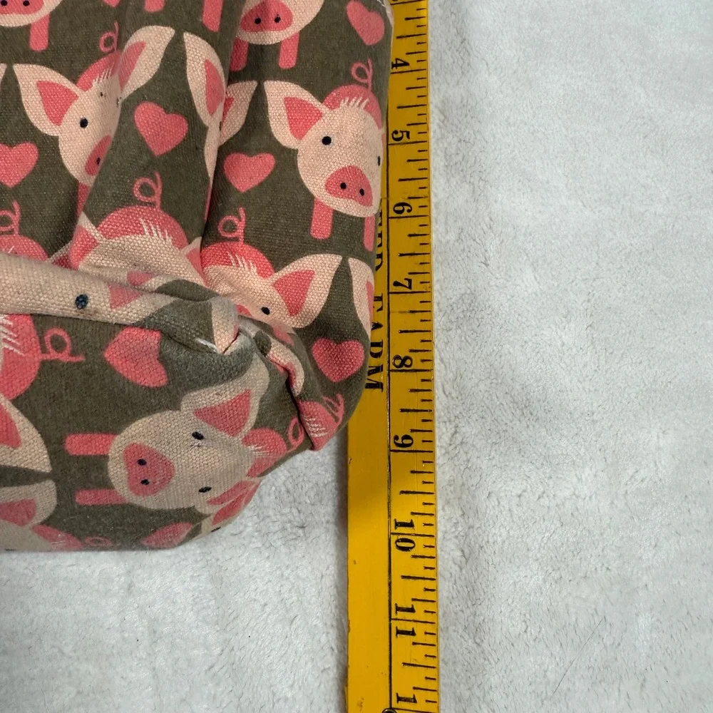 Bungalow 360 Canvas Tote Bag Pig Hearts Pattern Green‎ Pink Top Handle
